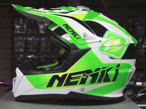 Кроссовый мотошлем NENKI NK-316, белый-зелёный