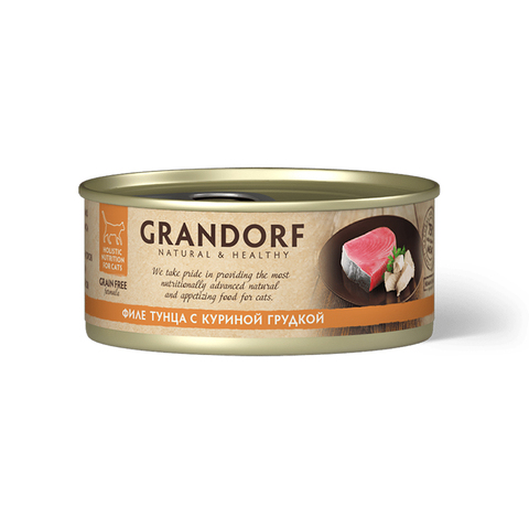 Влажный корм Grandorf tuna With Chicken In Broth, для кошек, филе тунца с куриной грудкой, 70 г