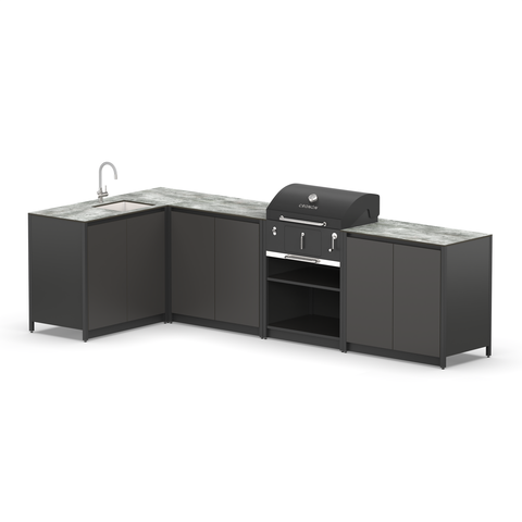 Угловой мангальный комплекс Lounge M-115SB, 3.2x1.5 м, черный/серый каспий