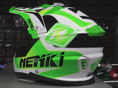 Кроссовый мотошлем NENKI NK-316, белый-зелёный