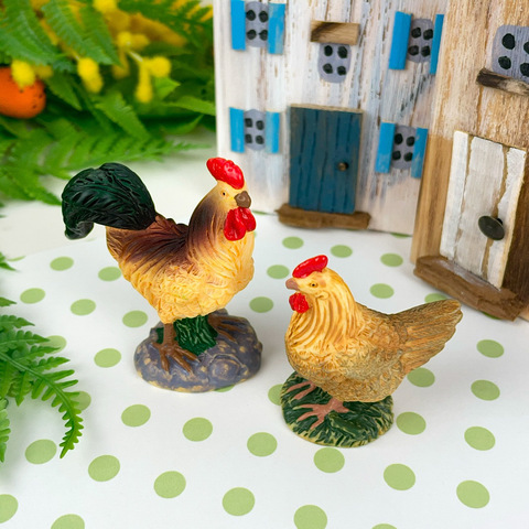 Петух и курица, фигурки декоративные, кукольные миниатюры, набор 2 шт.