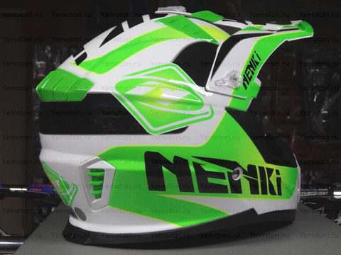 Кроссовый мотошлем NENKI NK-316, белый-зелёный
