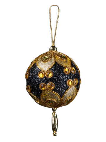 Шар с кисточкой 8х14см ChristmasDeLuxe черный с золотом