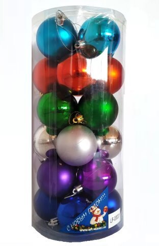 Набор шаров 6см 24шар 6цв однотонные, глянец/матовый, в тубусе 00031