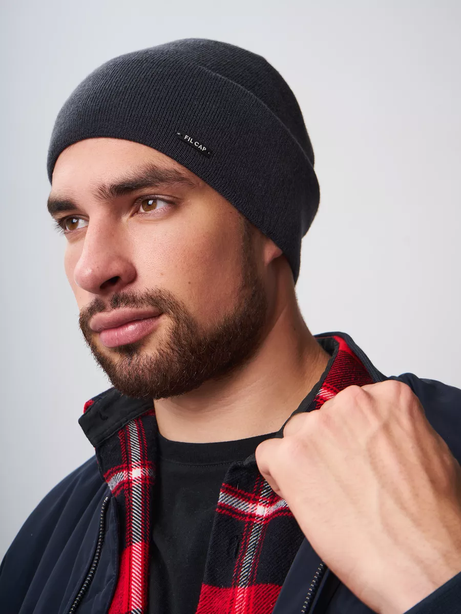 Шапка зимняя на флисе бини вязаная осень