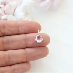 Подвеска Капля с розовым фианитом, 15*8 мм, родий, П430