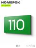Номер на дверь квартиры 110, табличка на дверь для офиса, кабинета, аудитории, склада, зеленая 120х70 мм, Айдентика Технолоджи
