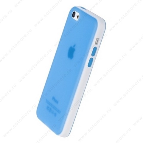 Накладка силиконовый TPU для Apple iPhone 5C матовый с белой полосой голубой