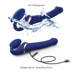 Синий безремневой страпон Multi Orgasm Size M с клиторальной стимуляцией - 