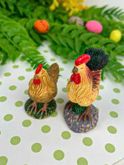 Петух и курица, фигурки декоративные, кукольные миниатюры, набор 2 шт.