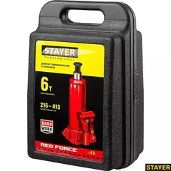 STAYER RED FORCE, в кейсе, 6 т, 216 - 413 мм, бутылочный гидравлический домкрат, Professional (43160-6-K)