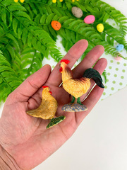 Петух и курица, фигурки декоративные, кукольные миниатюры, набор 2 шт.