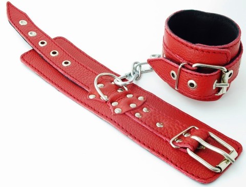 Красные кожаные наручники - БДСМ Арсенал 51014ars