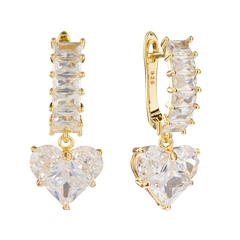 Серьги "Прозрачные фианиты и Сердце" gold