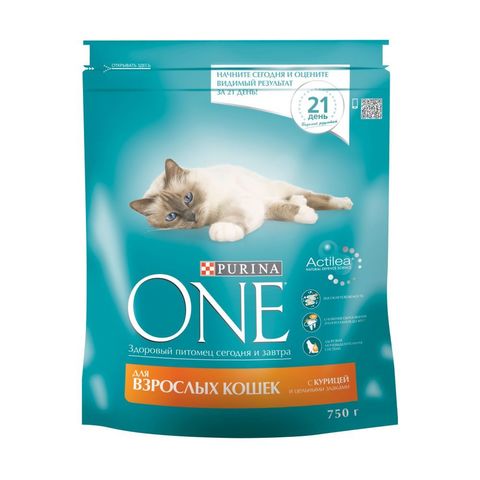 Purina One сухой корм для взрослых кошек с курицей 750 г