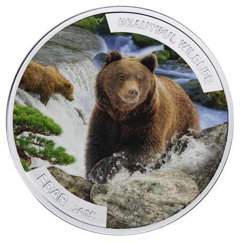 Ниуэ 2015 1 доллар, серебро. Красота дикой природы. Медведь