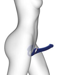 Синий безремневой страпон Multi Orgasm Size M с клиторальной стимуляцией - 