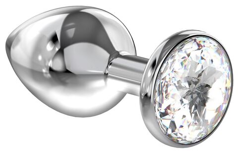 Большая серебристая анальная пробка Diamond Clear Sparkle Large с прозрачным кристаллом - 7 см.