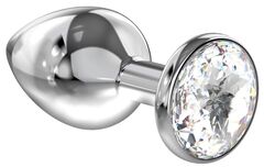 Большая серебристая анальная пробка Diamond Clear Sparkle Large с прозрачным кристаллом - 7 см.