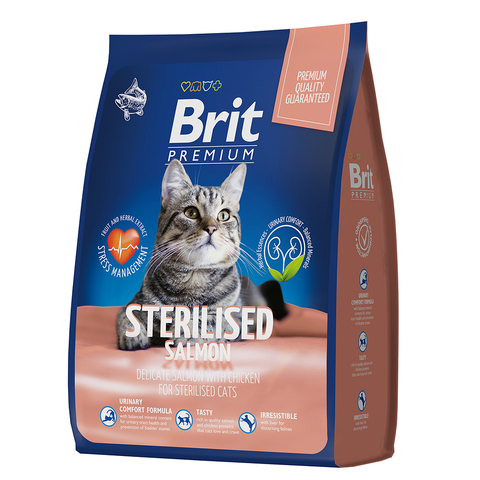 Brit Premium Cat Sterilized Salmon сухой корм для взрослых стерилиз кошек (лосось,курица) 2 кг