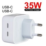 Адаптер питания на 2 Type-C (USB-C) с быстрой зарядкой 35W PD для MacBook, iPad, iPhone и др. (Белый)