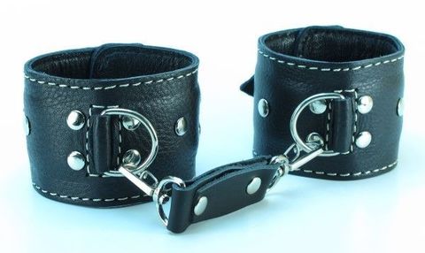 Чёрные кожаные наручники с крупной строчкой - БДСМ Арсенал 51022ars