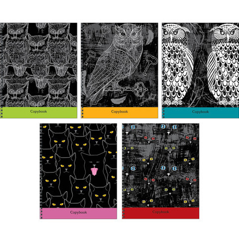 Тетради А5 96л. Гребень. Клетка-Коты и совы (графика)