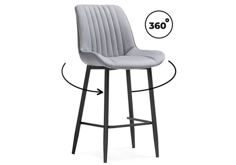 Барный стул Woodville Вейв вращающийся светло-серый velutto 52, черный каркас, ножки черные