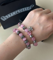 Браслет из розового агата c посеребренными вставками CHROME HEARTS
