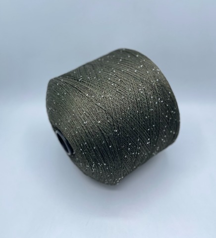 Бобинная пряжа (пр.Италия),Linette Pailletes, 450/100гр, 80% Лен, 20% Полиэстер(пайетка), цвет-Еловый+пайетка. арт.36749