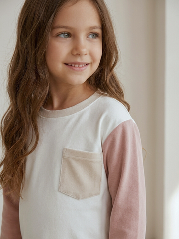 Лонгслив детский MIX молочный/розовый