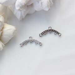 Коннектор (подвеска) с фианитами для многорядных колье, 5 петелек, 22*10 мм, родий, П227