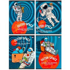 Тетрадь 96л., А5, клетка, Проф-Пресс, "Космический отдых" скрепка, мелованный картон, 4 дизайна