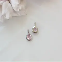 Подвеска Капля с розовым фианитом, 15*8 мм, родий, П430