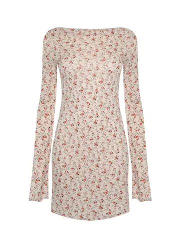 Платье мини LONG SLEEVE TEA ROSE