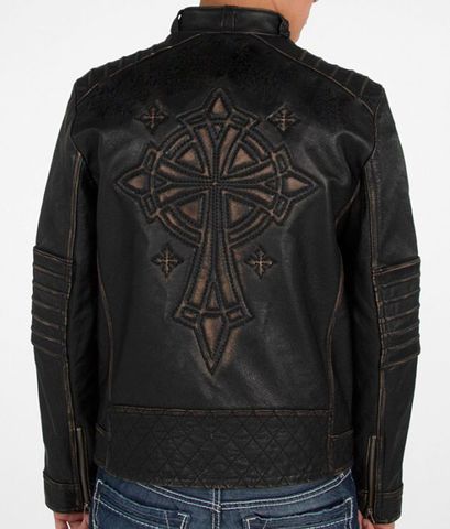 Affliction | Куртка мужская кожаная Black Premium Ghost Rider Jacket 110OW025B спина