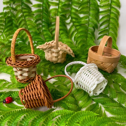 Корзинка миниатюра, лукошко, плетеные, пластиковые и деревянные, микс цвет, набор 5 шт. микс форма