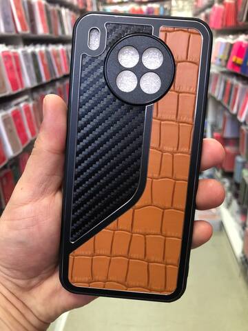 Силиконовый чехол с карбоном и эко-кожей Durable case JB series для Honor 50 Lite (Оранжевый)