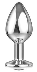Большая серебристая анальная пробка Diamond Clear Sparkle Large с прозрачным кристаллом - 7 см.