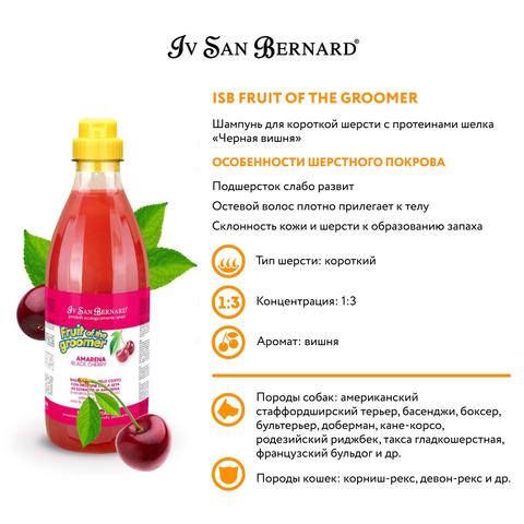 ISB Fruit of the Groomer Black Cherry Шампунь для короткой шерсти с протеинами шелка 1 л
