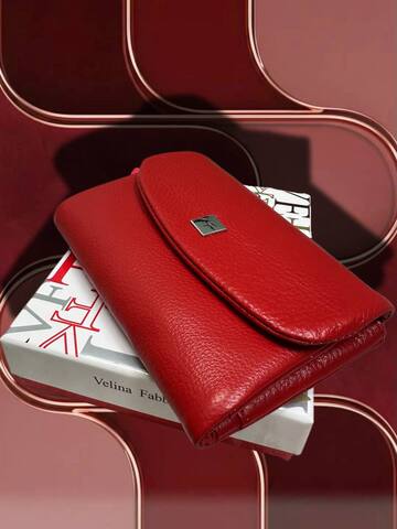 Кошелёк женский кожаный красный, компактный портмоне на кнопке для карт и купюр