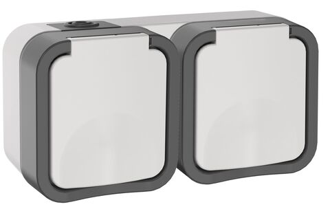 TORS Розетка 2-я с з/к кр. гориз. 16А IP55 TS222 сер-бел IEK