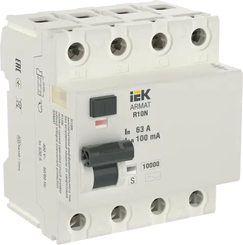 ARMAT Выключатель дифференциального тока R10N 4P 63А 100мА тип AC-S IEK