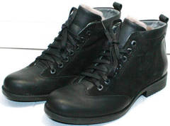 Классические черные ботинки на шнуровке мужские зимние Luciano Bellini 6057-58K Black Leathers & Nubuk.