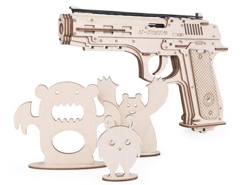 Пистолет №ЛТ07052018 с мишенями от Lemmo - Деревянный конструктор, сборная модель, 3D пазл, для детей и взрослых. Интересные подарки