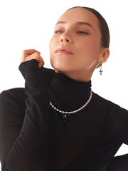 Чокер из Шпинели и Сердце с Чёрным фианитом, silver