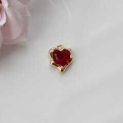 Подвеска Сердце с фианитом 13*11 мм, красный, позолота, П358