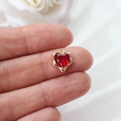Подвеска Сердце с фианитом 13*11 мм, красный, позолота, П358
