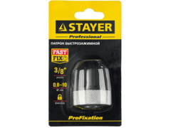 Патрон STAYER ?PROFESSIONAL? быстрозажимной, 10 мм, с фиксатором зажима сверла, для дрели, комбинированный корпус, посадочная резьба 3/8?, Д 0,8-10мм