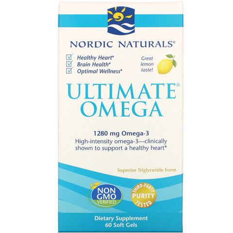 Nordic Naturals, Ultimate Omega, со вкусом лимона, 1280 мг, 60 капсул